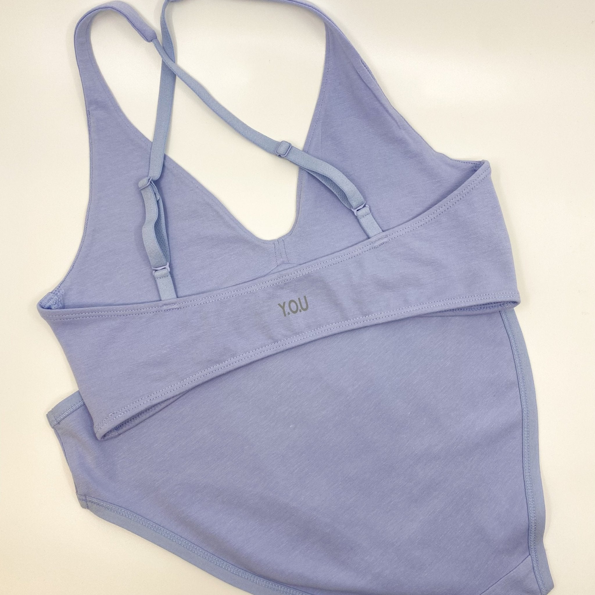 Women's organic cotton matching bralette and mid - rise bikini set - light blue - Y.O.U underwear