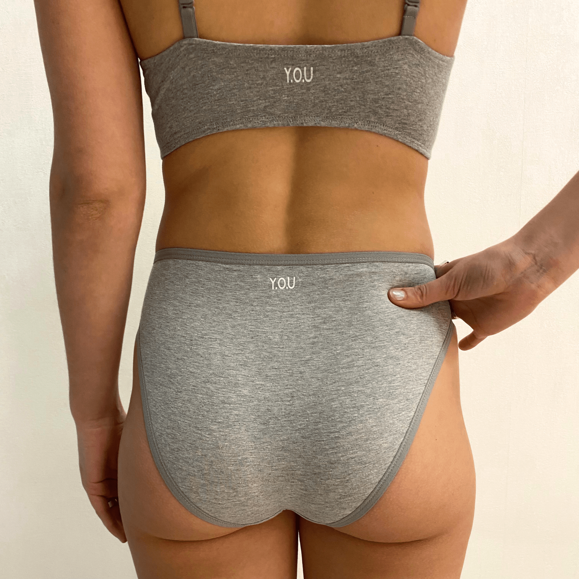 Women's organic cotton matching bralette and mid - rise bikini set - Light Grey - Y.O.U underwear
