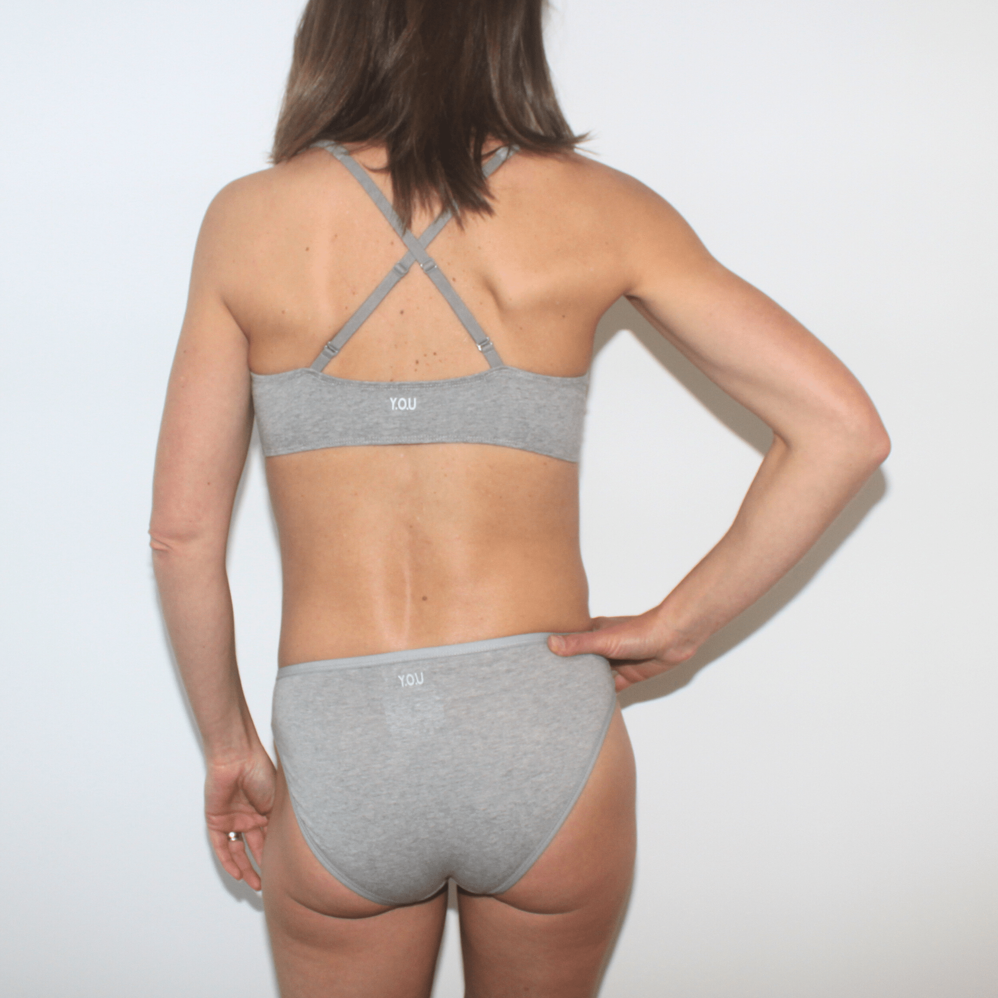 Women's organic cotton matching bralette and mid - rise bikini set - Light Grey - Y.O.U underwear