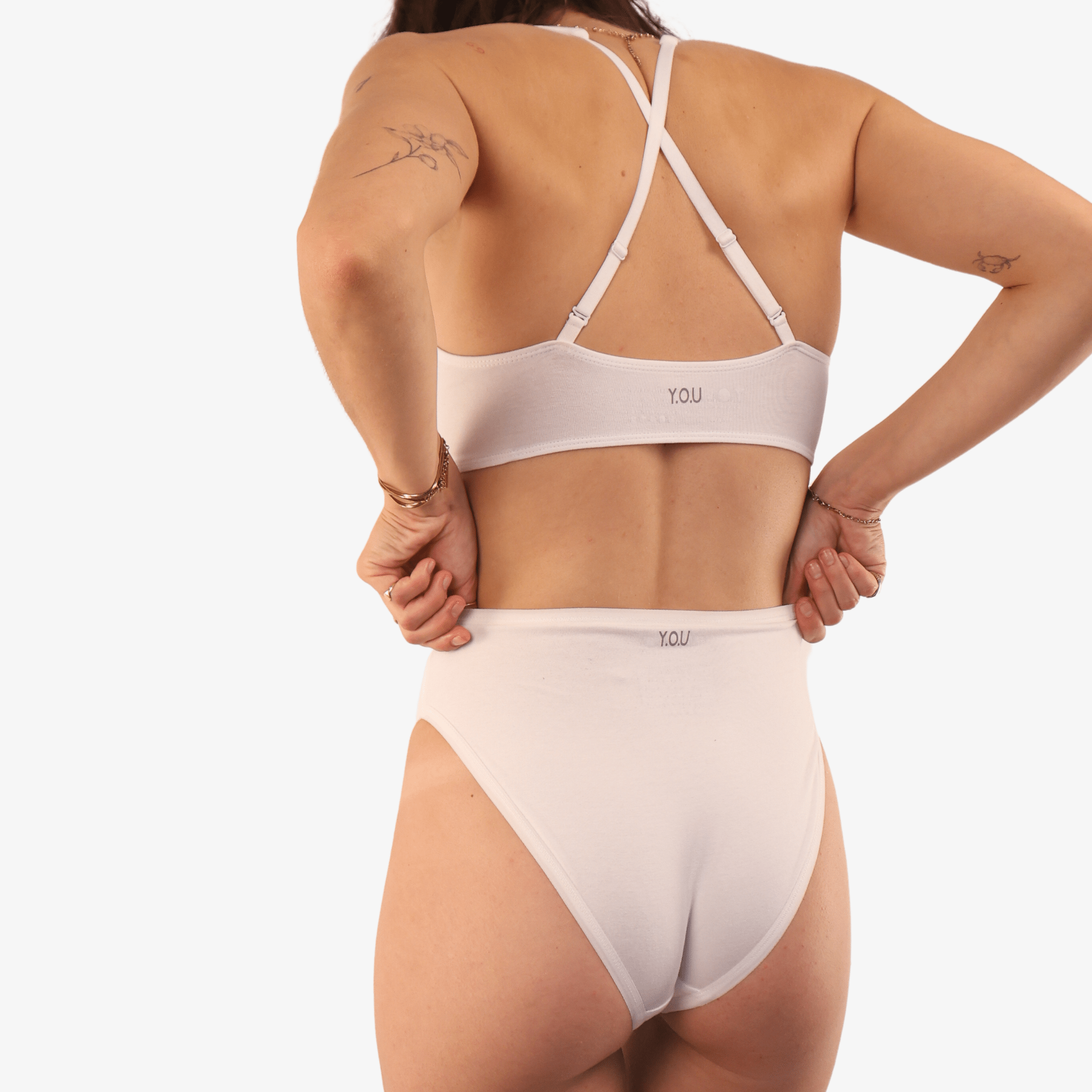 Women's organic cotton matching bralette and mid - rise bikini set - white - Y.O.U underwear