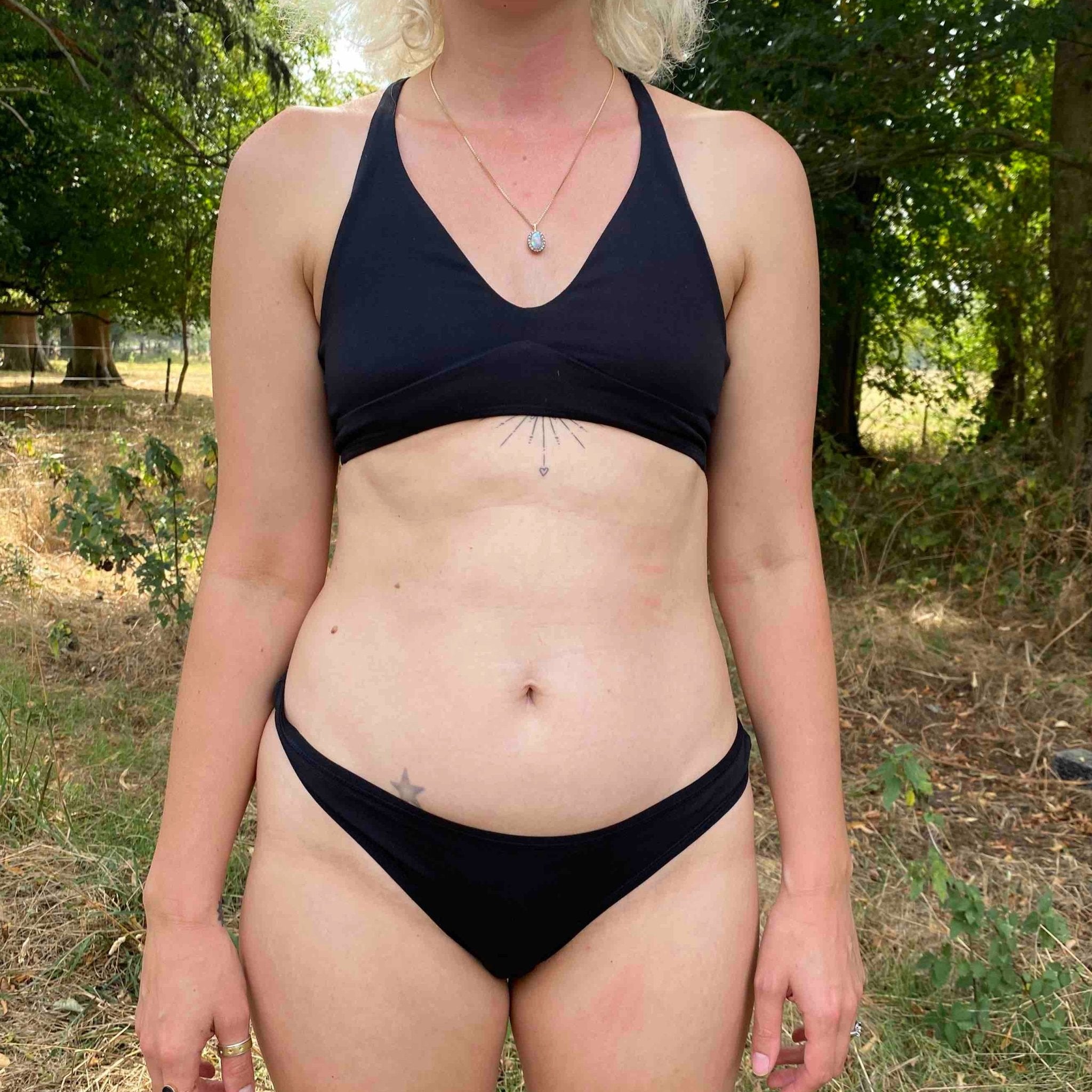 Women's organic cotton matching bralette and thong set - black - Y.O.U underwear