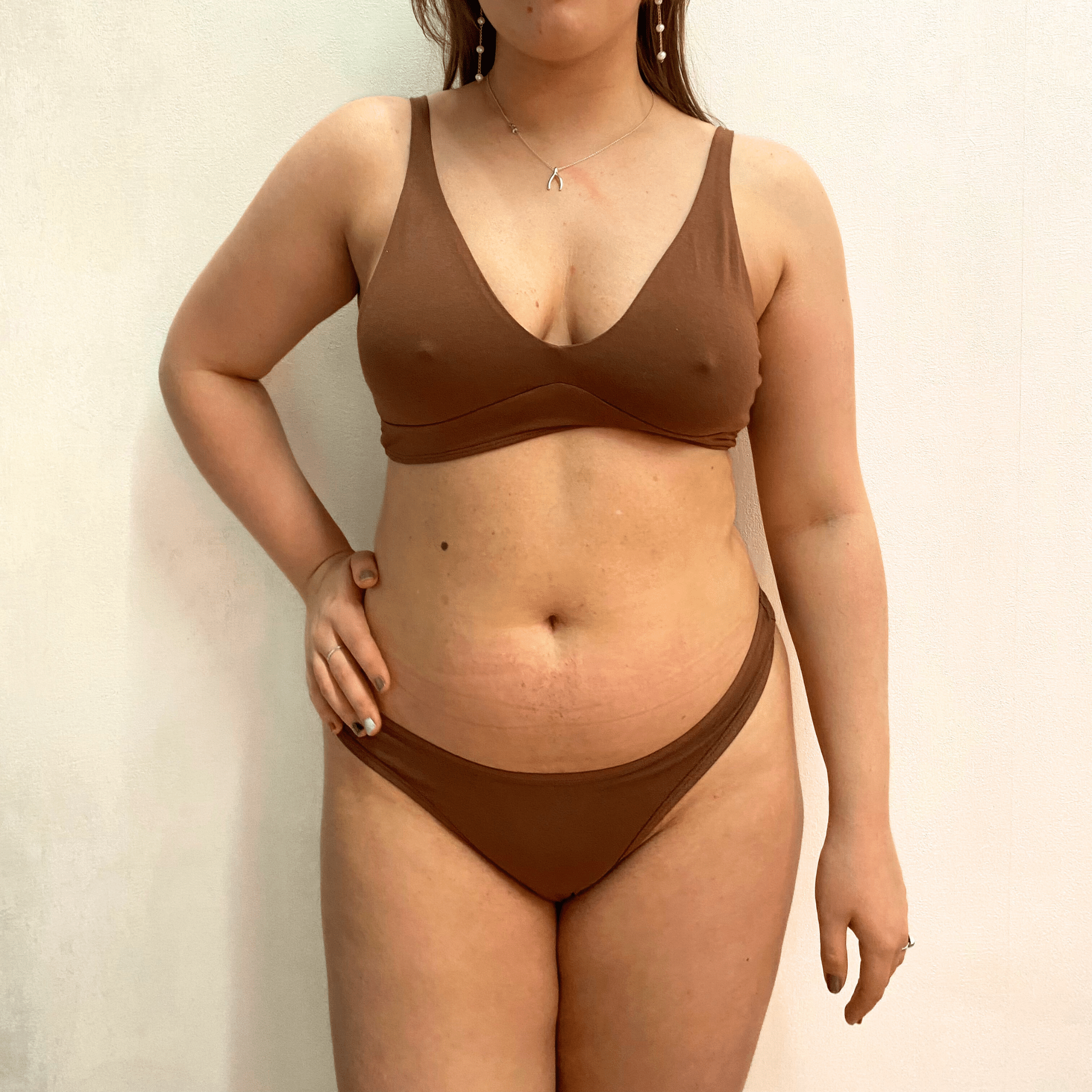 Women's organic cotton matching bralette and thong set - chestnut (mid nude) - Y.O.U underwear