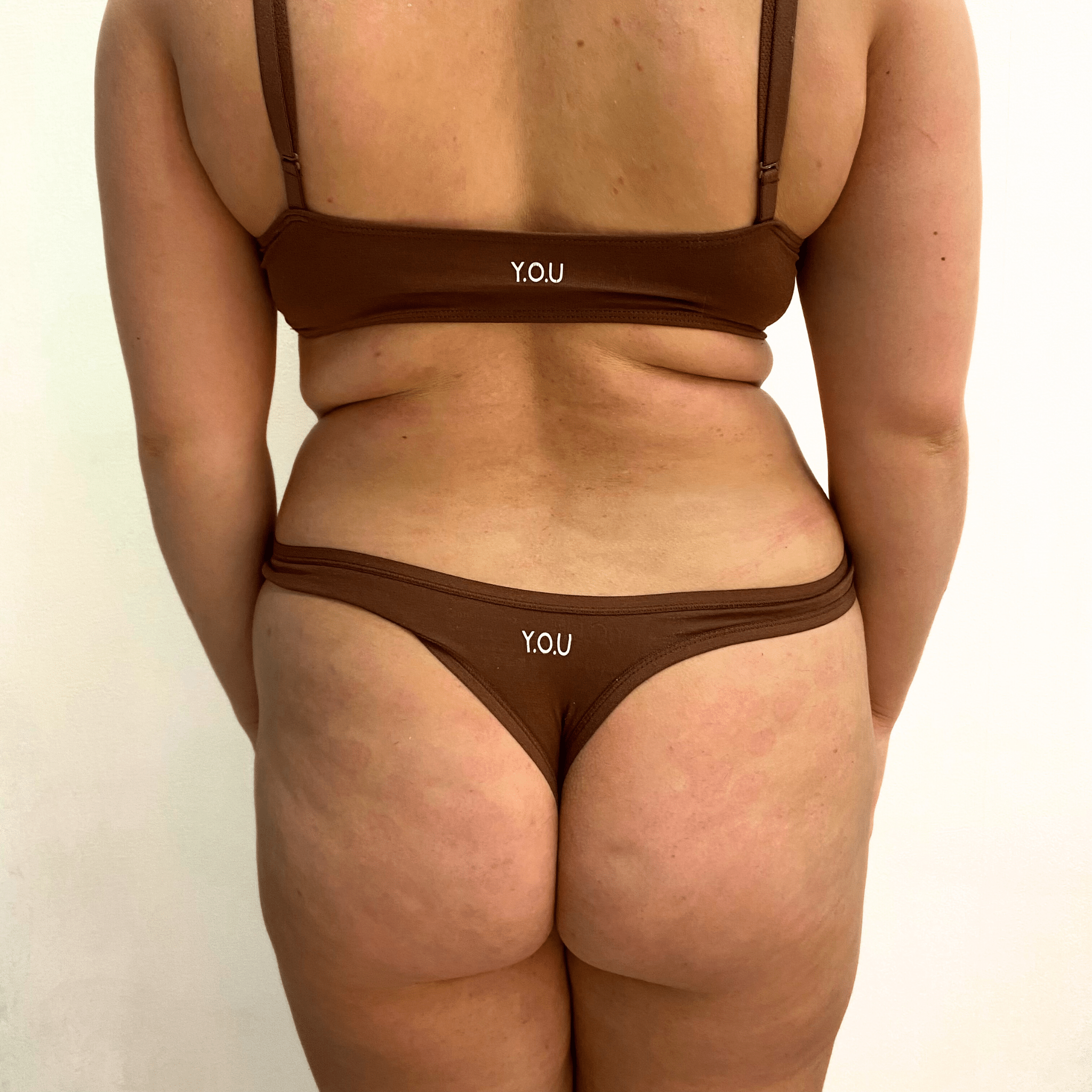 Women's organic cotton matching bralette and thong set - chestnut (mid nude) - Y.O.U underwear