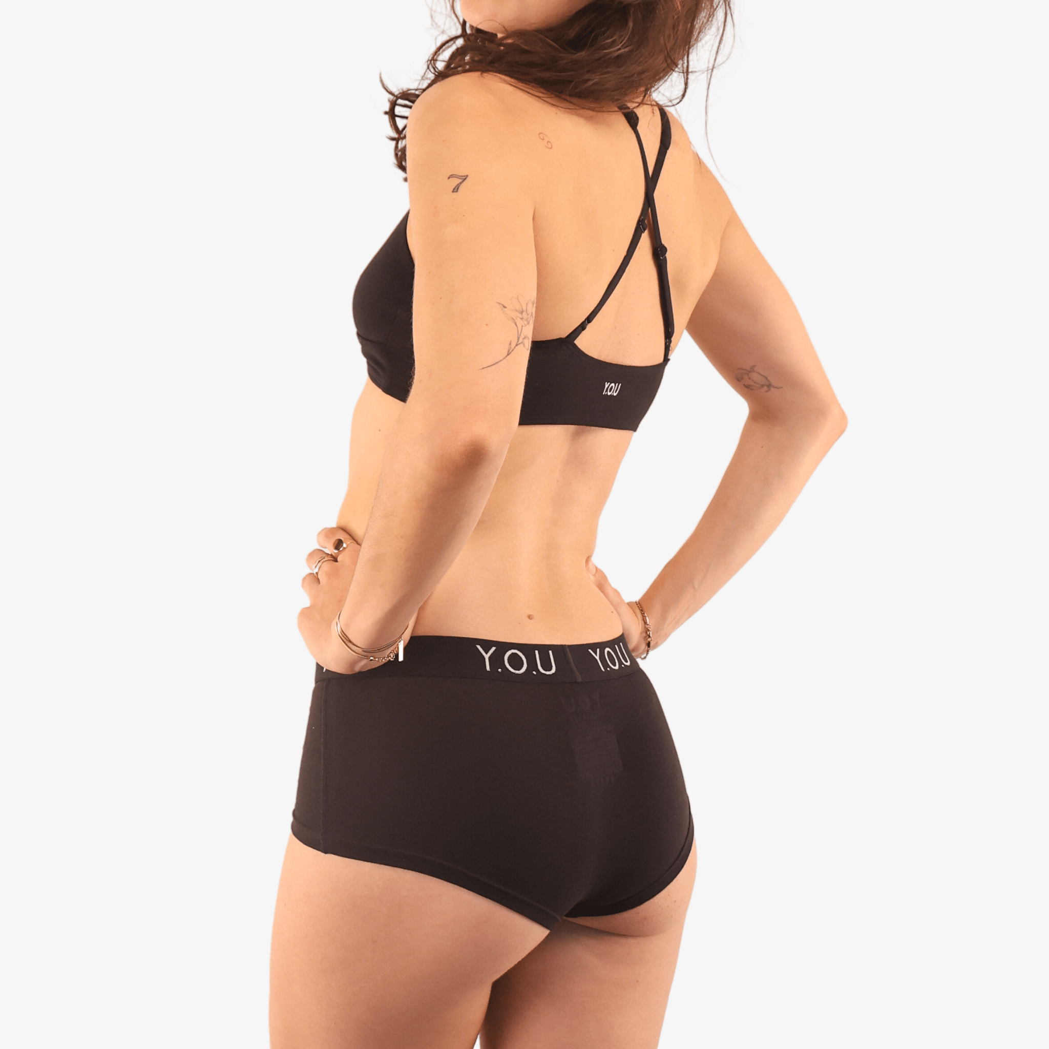 Women's organic cotton matching bralette and Y.O.U boy shorts set - black - Y.O.U underwear