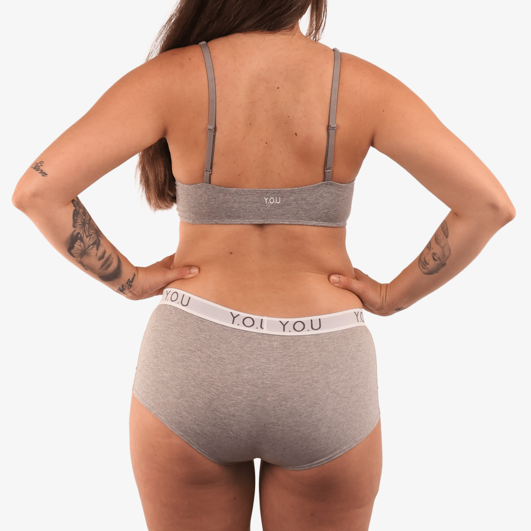Women's organic cotton matching bralette and Y.O.U boy shorts set - light grey (heather grey) - Y.O.U underwear
