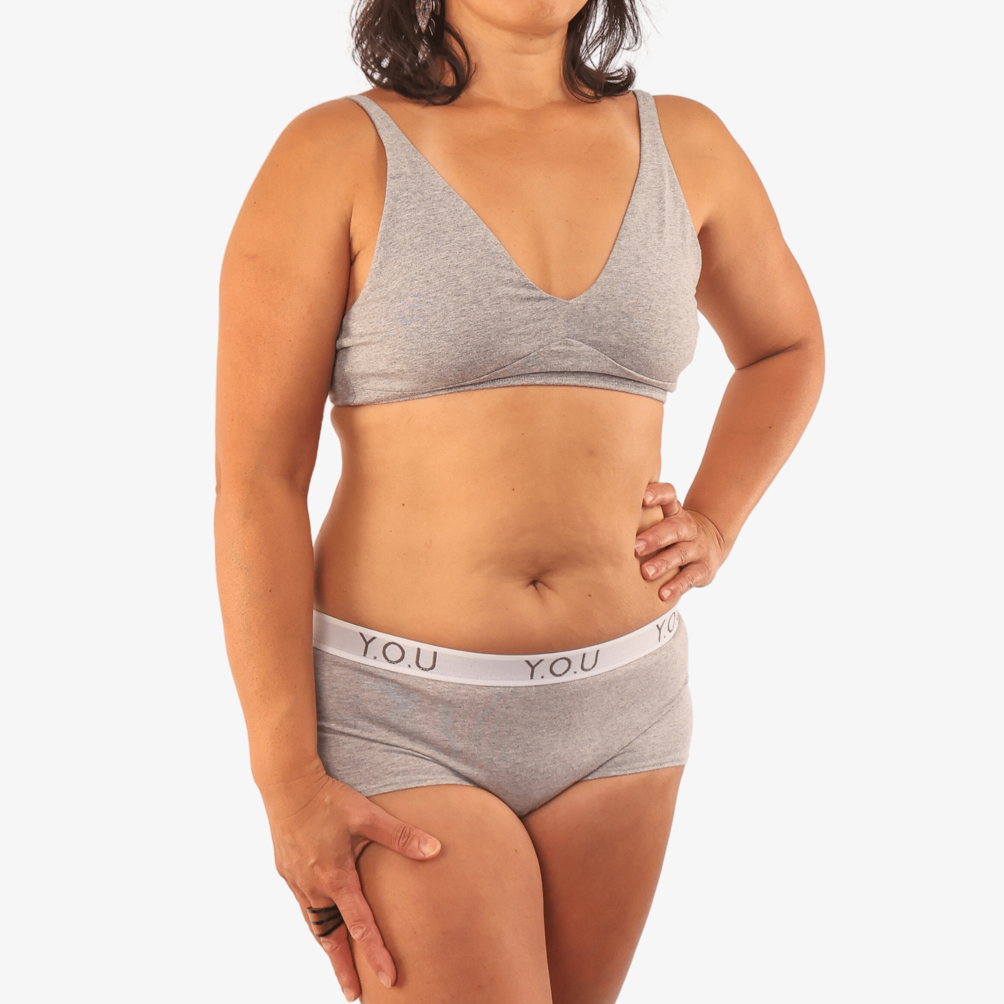 Women's organic cotton matching bralette and Y.O.U boy shorts set - light grey (heather grey) - Y.O.U underwear