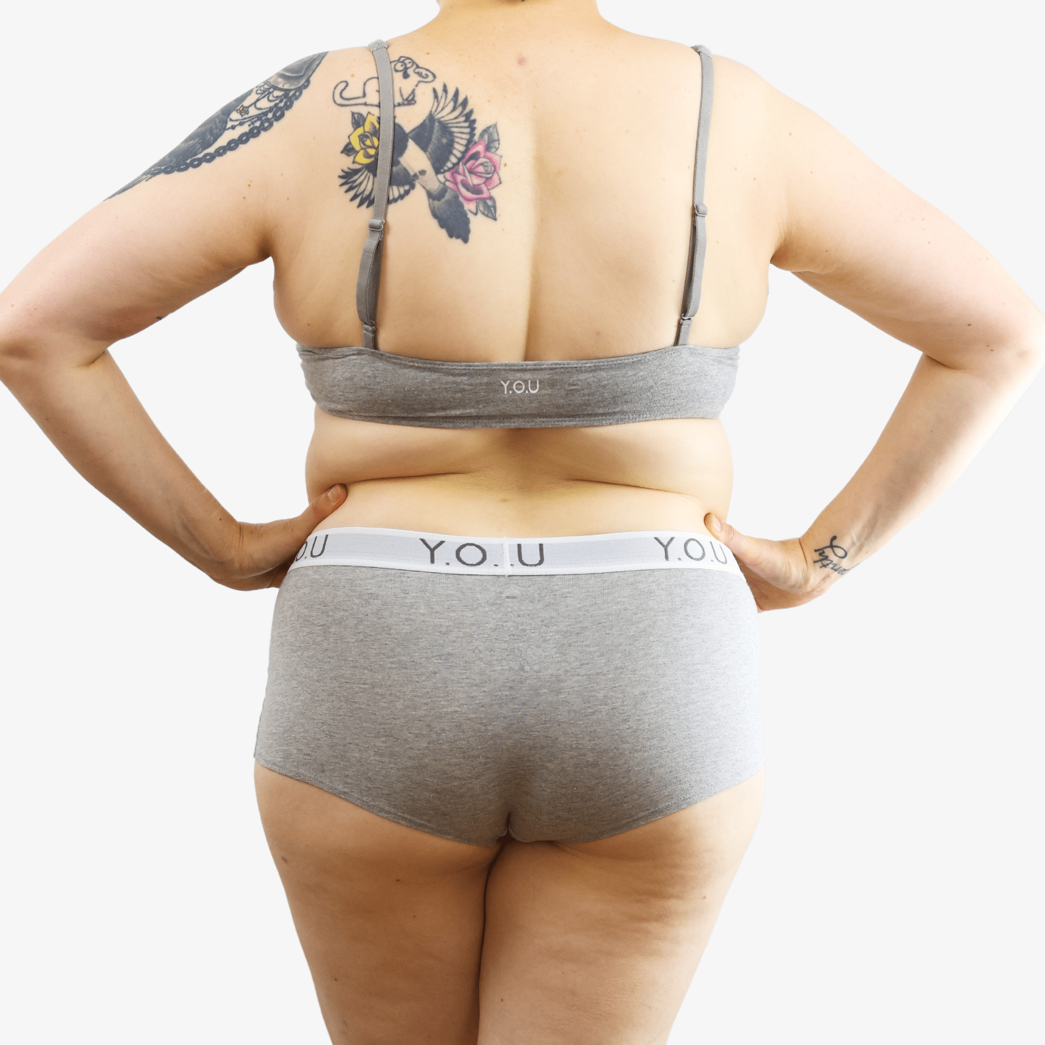 Women's organic cotton matching bralette and Y.O.U boy shorts set - light grey (heather grey) - Y.O.U underwear