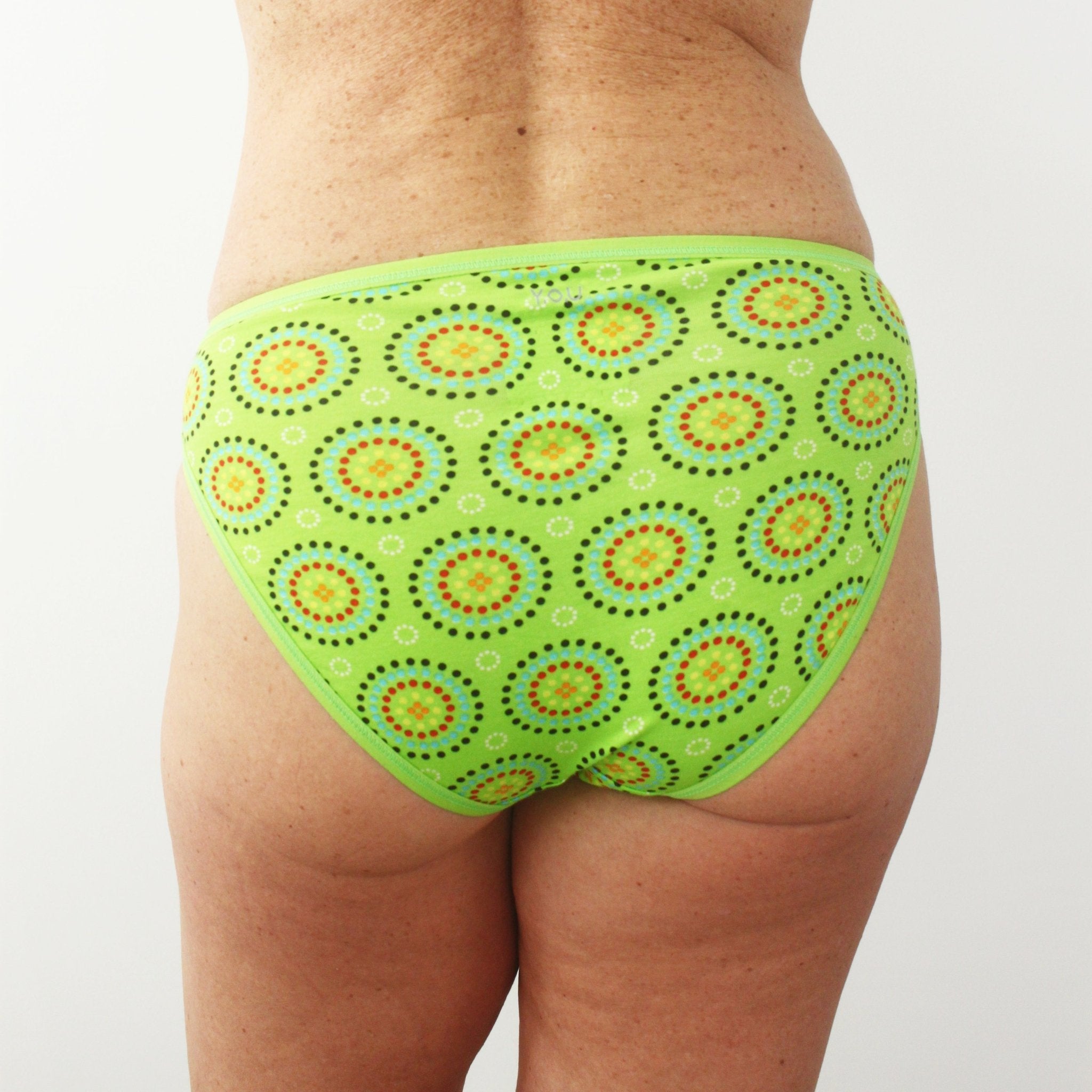 Women's organic cotton mid - rise bikini bottoms - Green Mara print - Y.O.U underwear