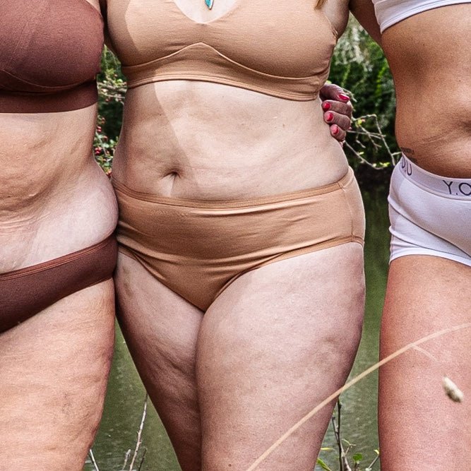 Women's organic cotton mid - rise bikini bottoms in almond - Y.O.U underwear