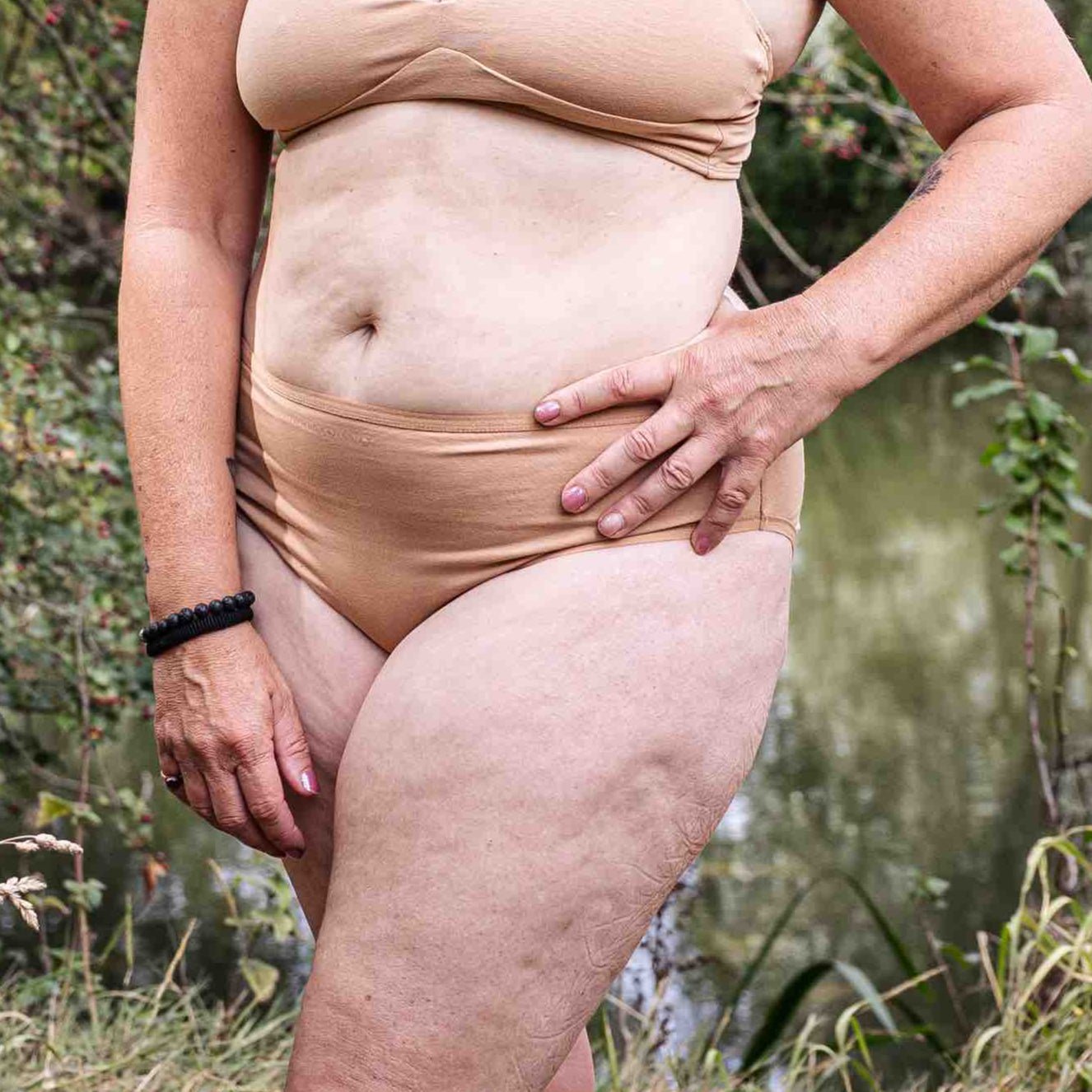 Women's organic cotton mid - rise bikini bottoms in almond - Y.O.U underwear