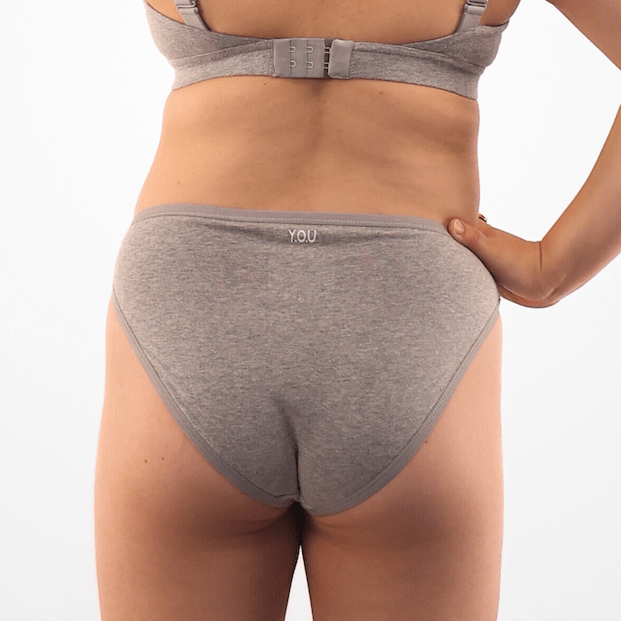 Women's organic cotton mid - rise bikini bottoms in light grey - Y.O.U underwear