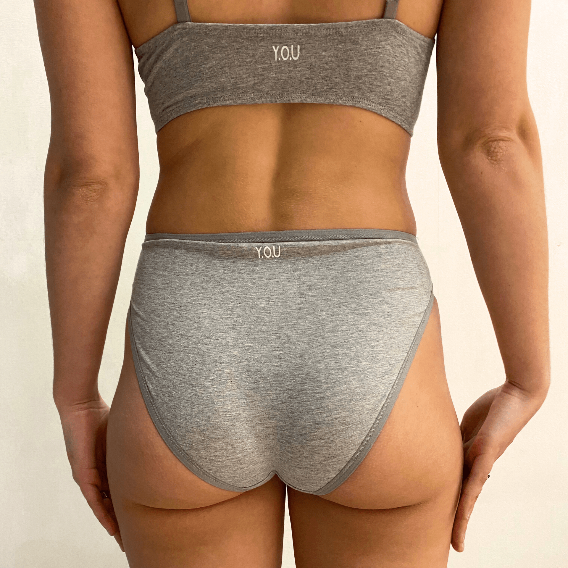 Women's organic cotton mid - rise bikini bottoms in light grey - Y.O.U underwear