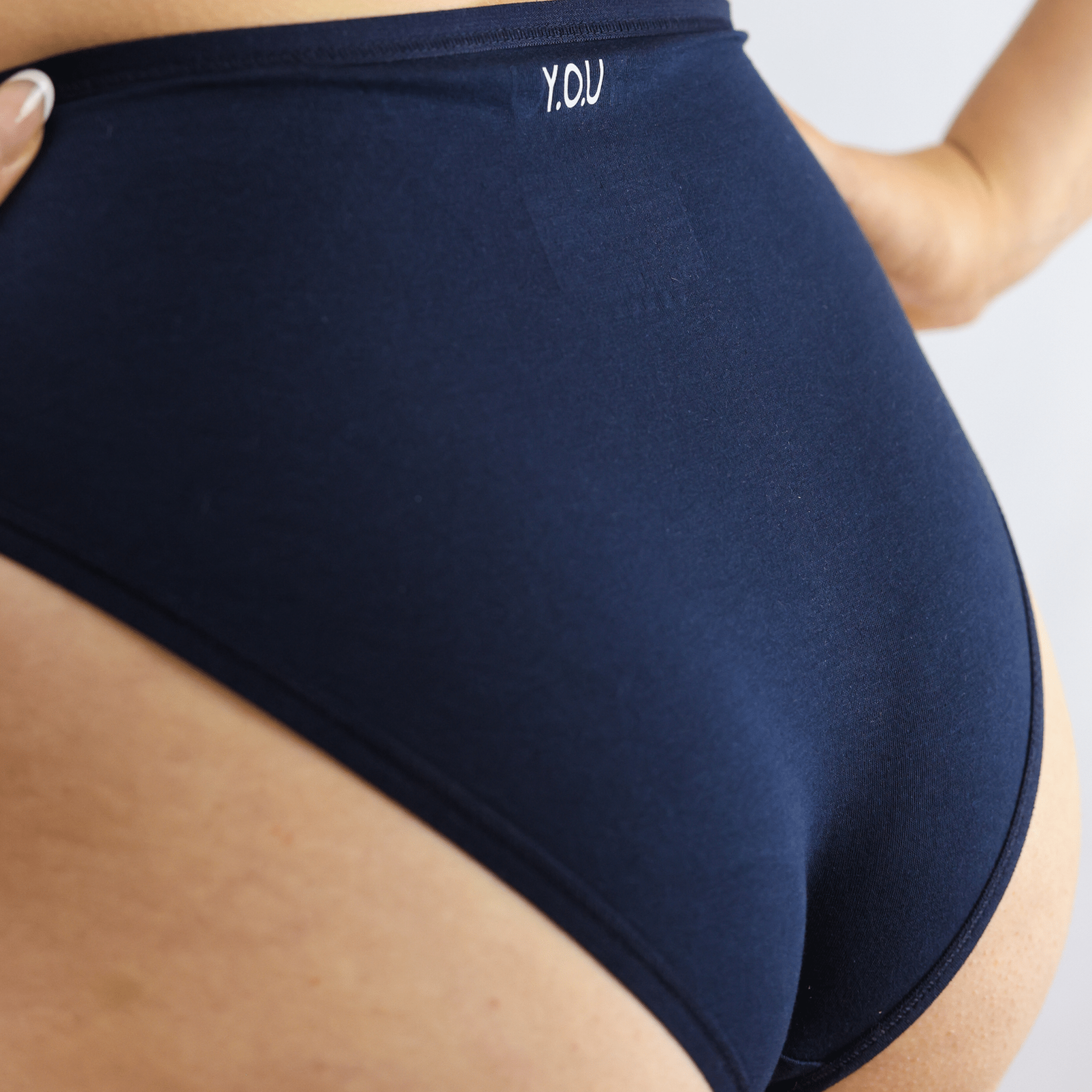 Women's organic cotton mid - rise bikini bottoms in navy blue - Y.O.U underwear