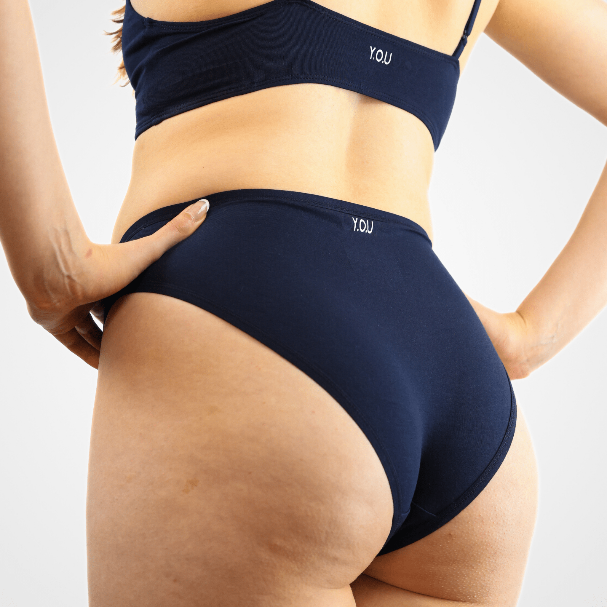 Women's organic cotton mid - rise bikini bottoms in navy blue - Y.O.U underwear