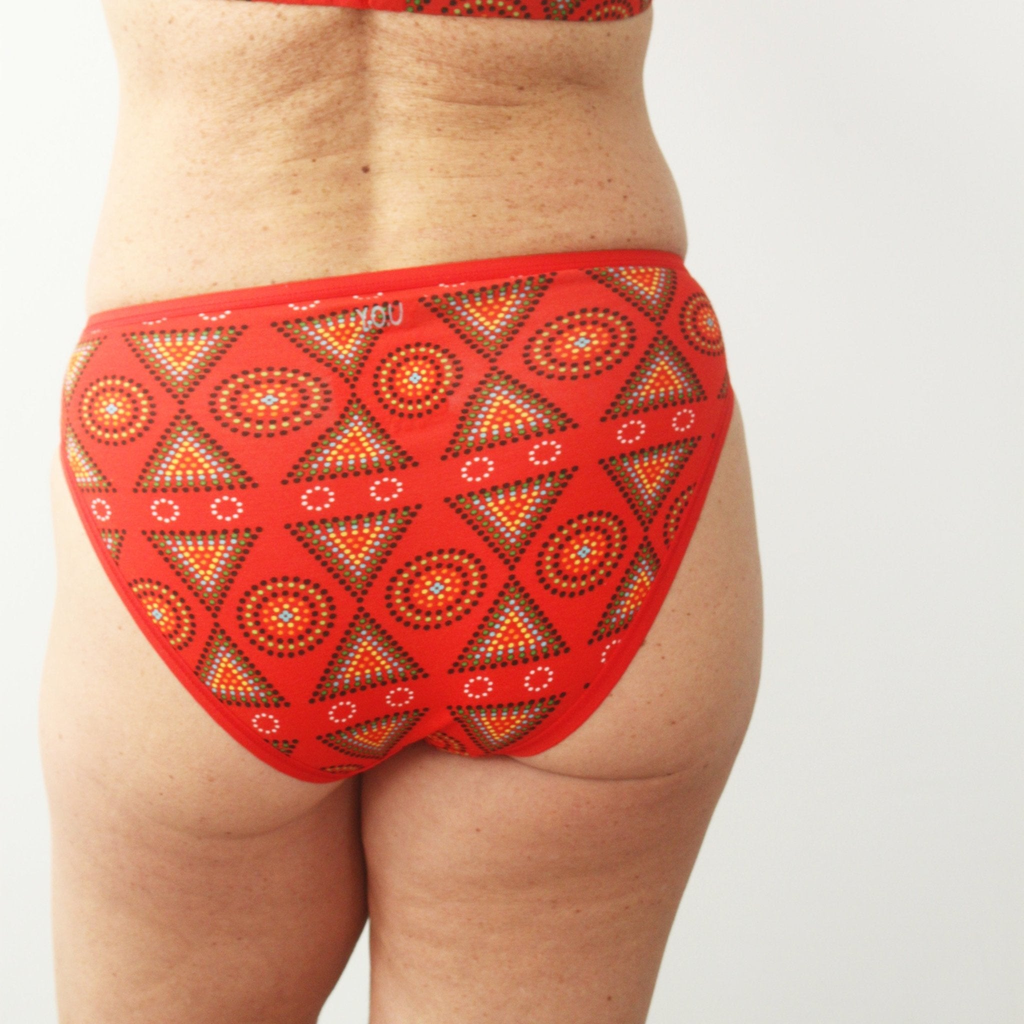 Women's organic cotton mid - rise bikini bottoms - Red Mara print - Y.O.U underwear