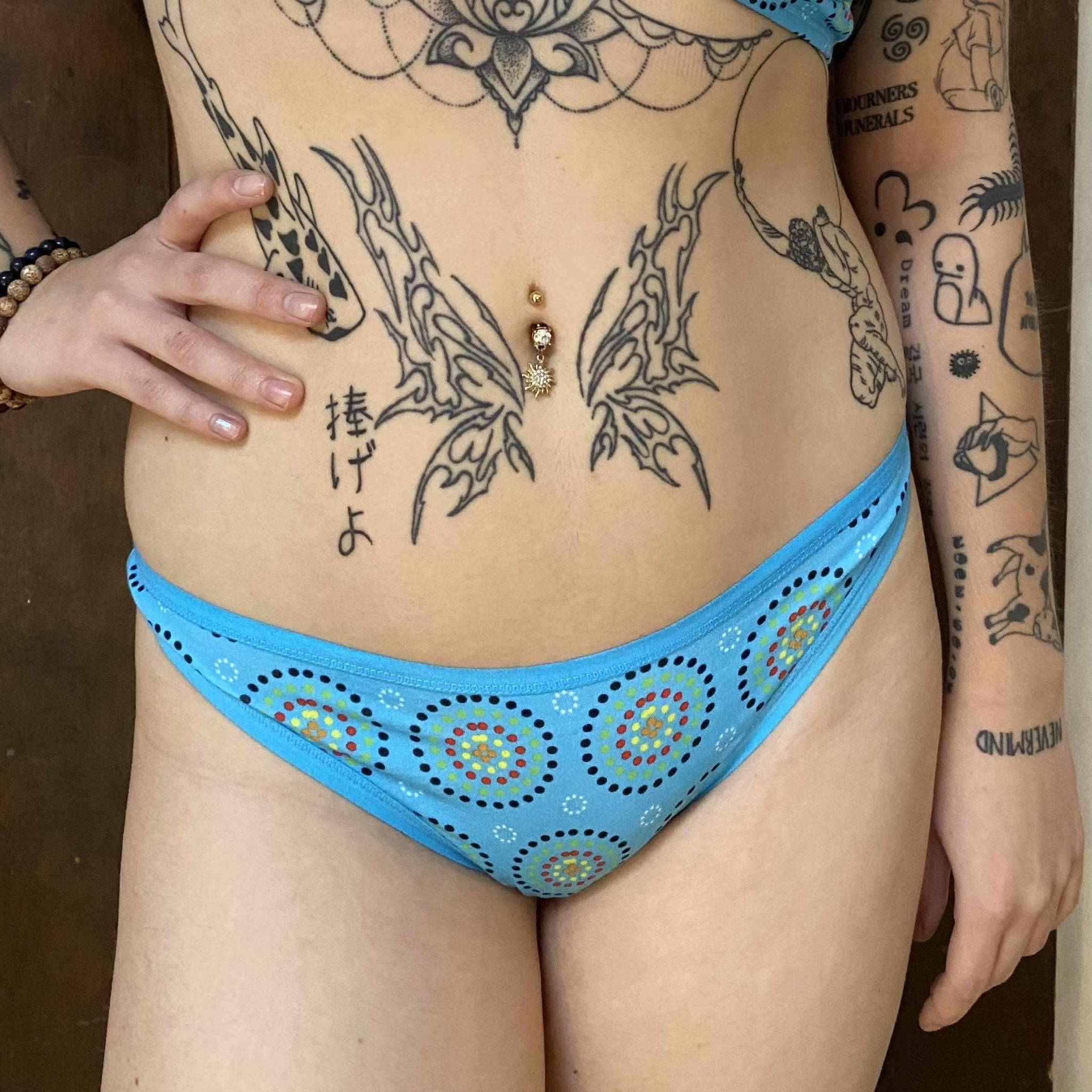 Women's organic cotton thong - Blue Mara design - Y.O.U underwear