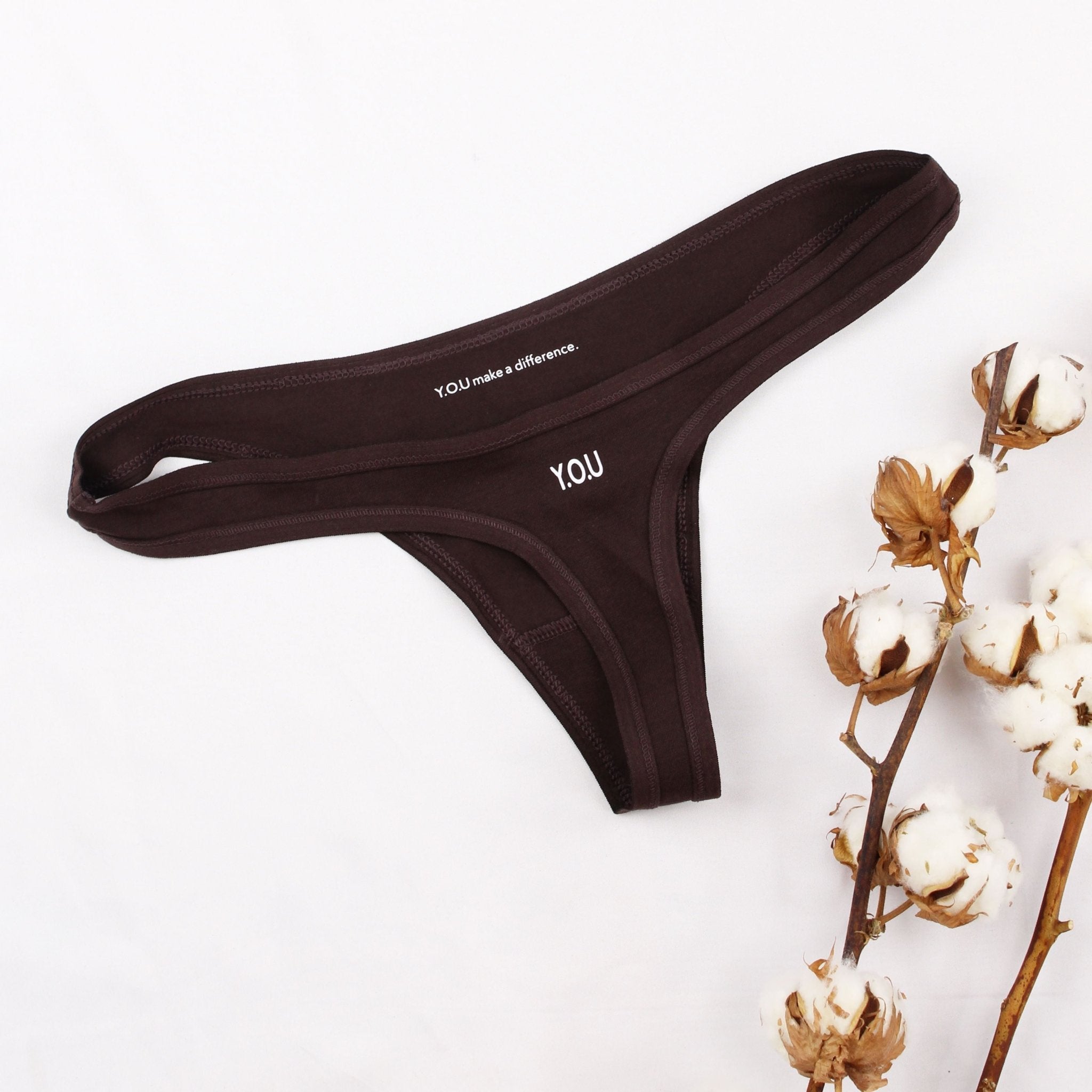 Women's organic cotton thong in cocoa (dark nude) - Y.O.U underwear