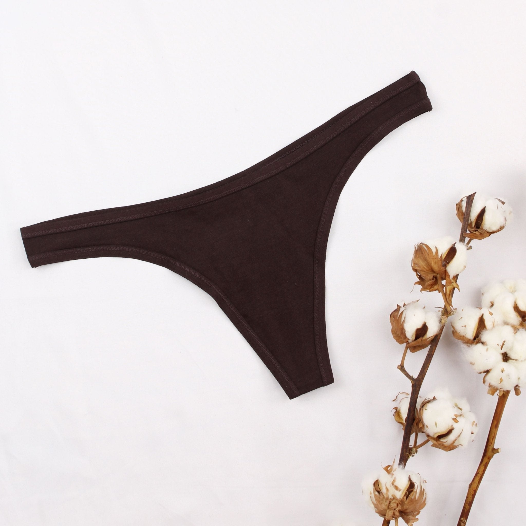 Women's organic cotton thong in cocoa (dark nude) - Y.O.U underwear