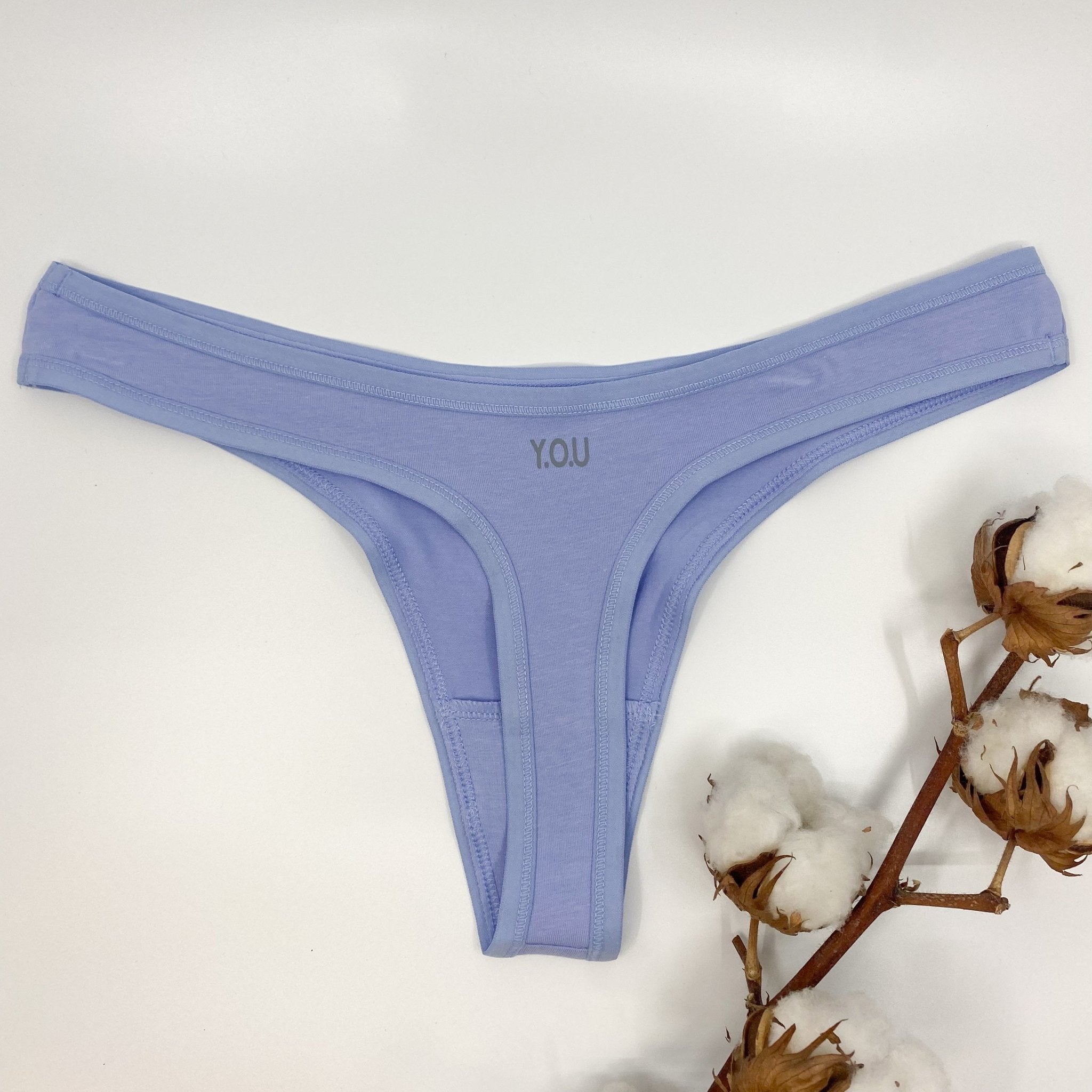Women's organic cotton thong in light blue - Y.O.U underwear