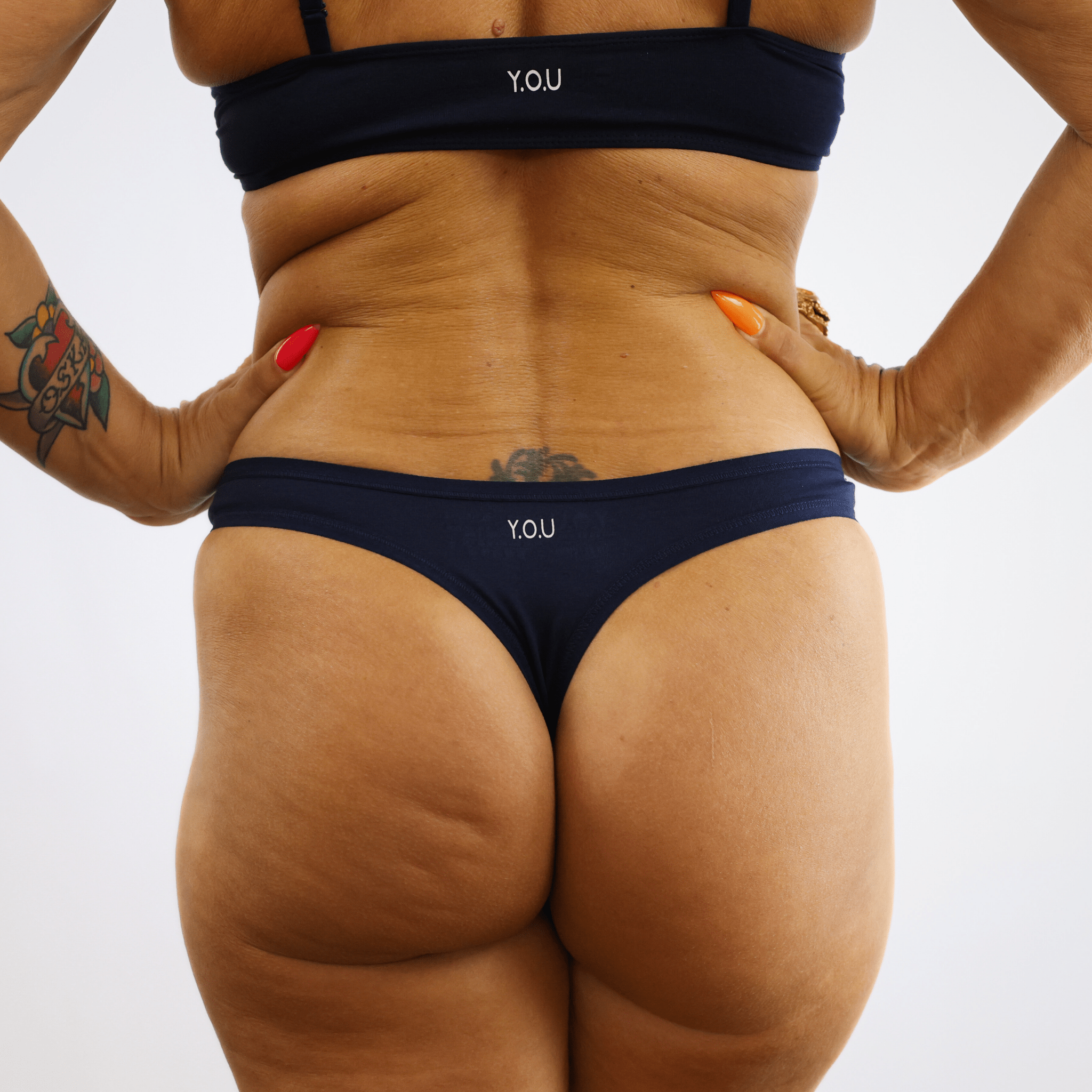 Women's organic cotton thong in navy blue - Y.O.U underwear