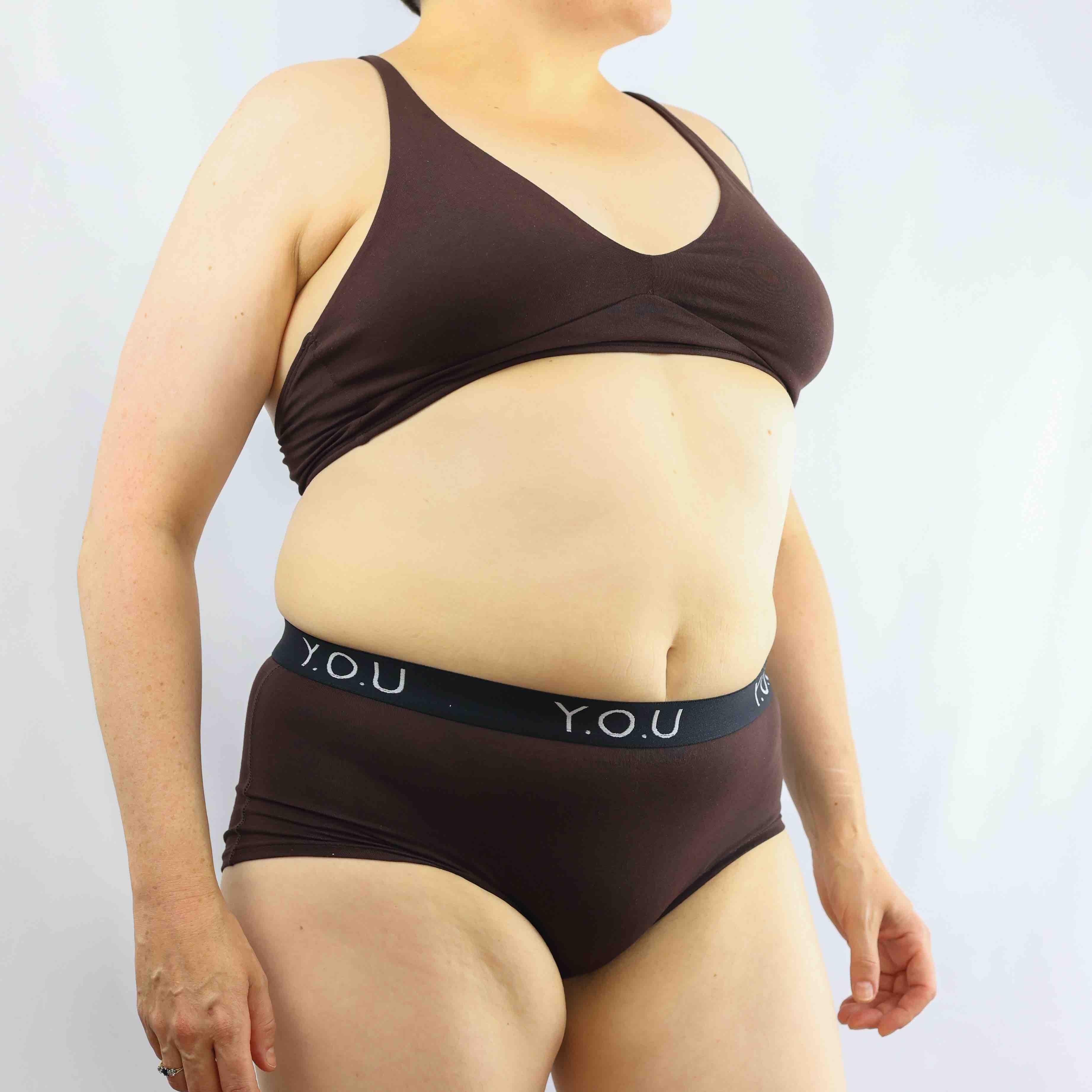 Women's organic cotton matching bralette and Y.O.U boy shorts set - cocoa (dark nude) - Y.O.U underwear