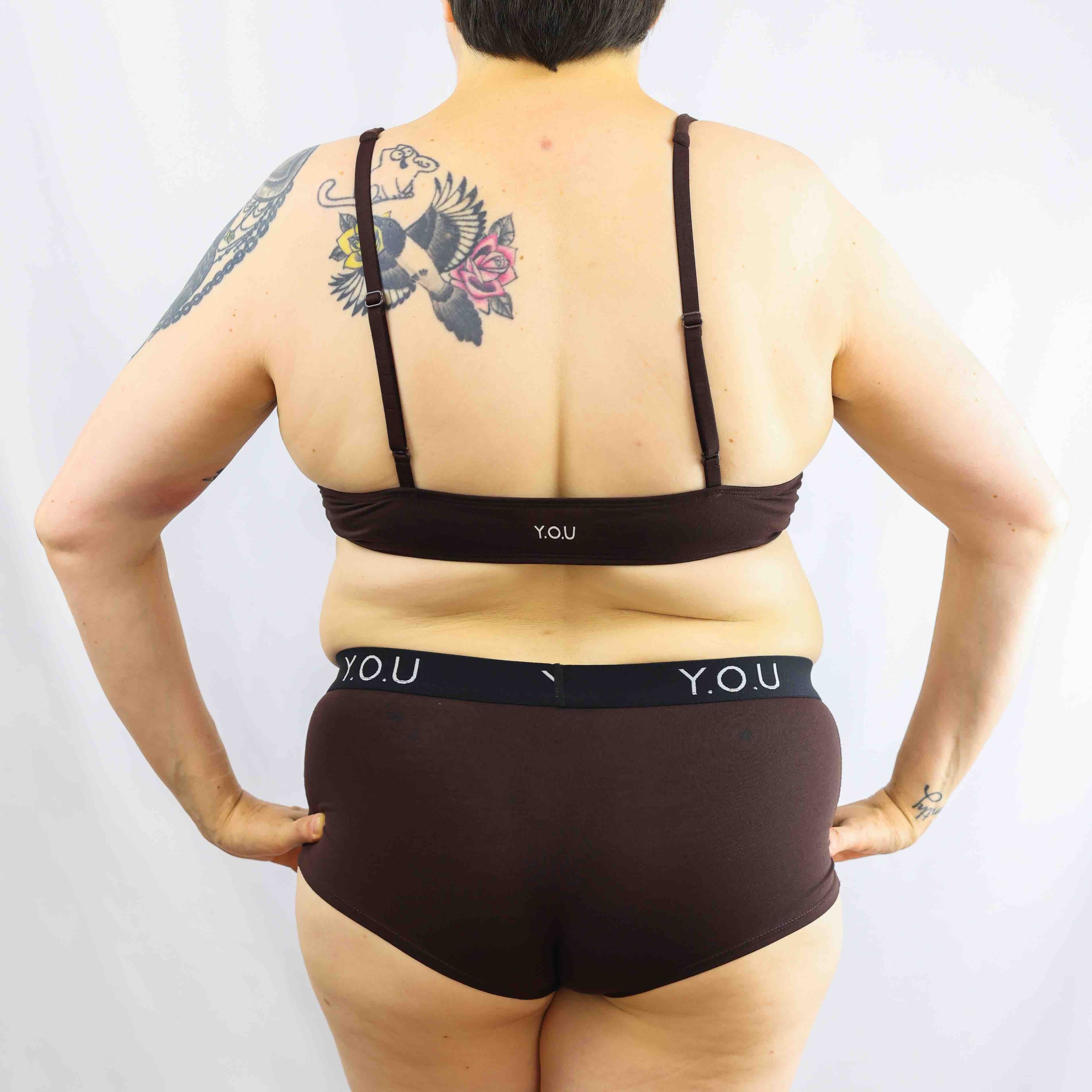 Women's organic cotton matching bralette and Y.O.U boy shorts set - cocoa (dark nude) - Y.O.U underwear