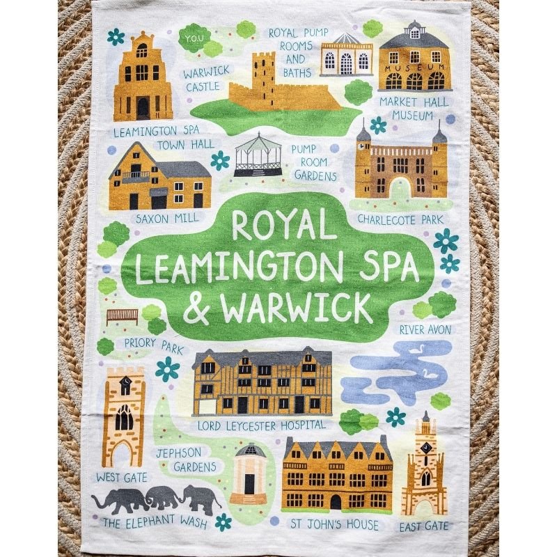 Y.O.U Royal Leamington Spa & Warwick Landmarks Organic Cotton Tea Towel - Y.O.U underwear