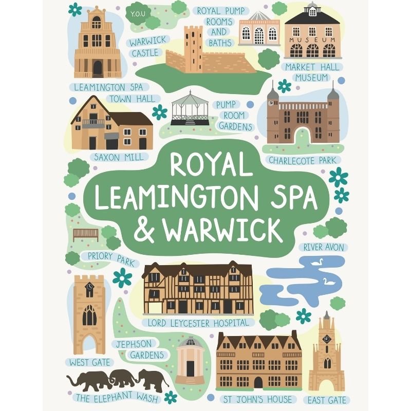 Y.O.U Royal Leamington Spa & Warwick Landmarks Organic Cotton Tea Towel - Y.O.U underwear