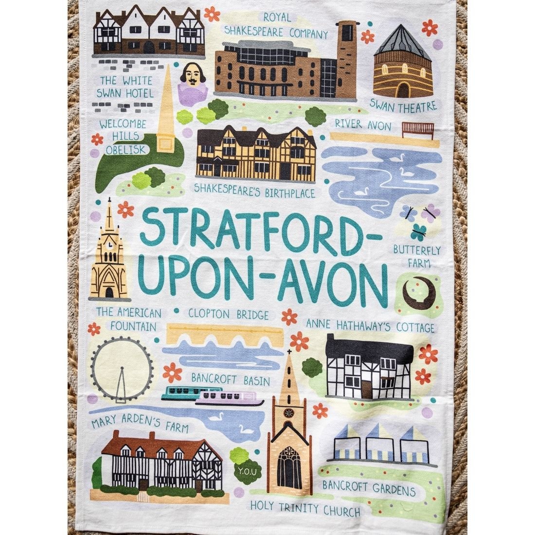 Y.O.U Stratford - upon - Avon Landmarks Organic Cotton Tea Towel - Y.O.U underwear