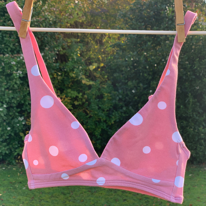 Girls' organic cotton bralette - pink with white dots