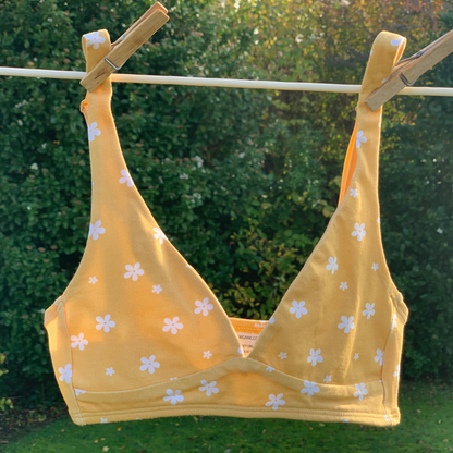 Girls' organic cotton bralette - yellow with white flowers