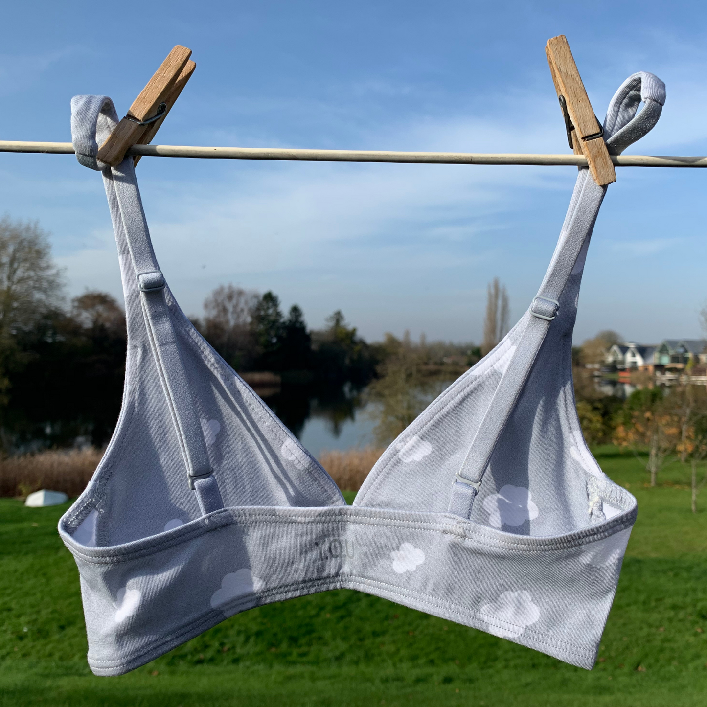 Girls' organic cotton bralette - grey with white clouds