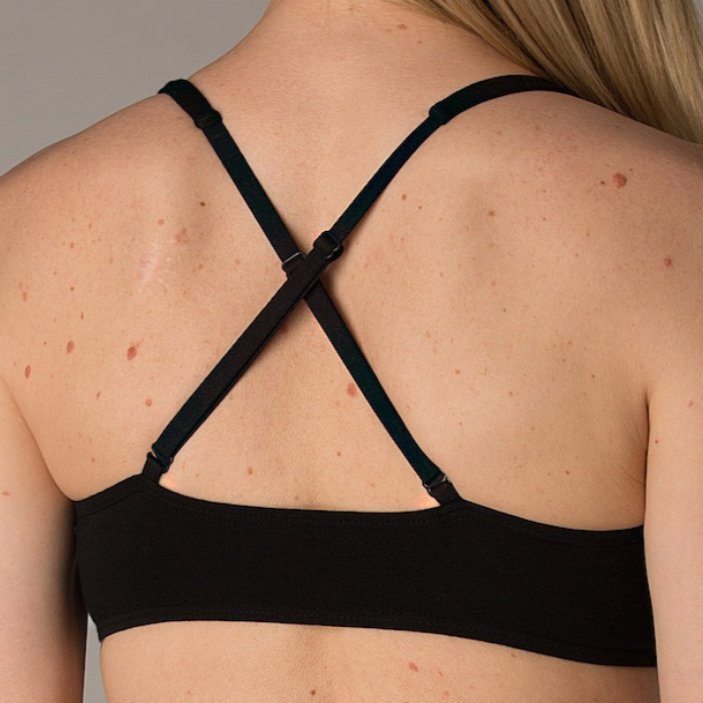 Women's black bralette - back view with crossed straps