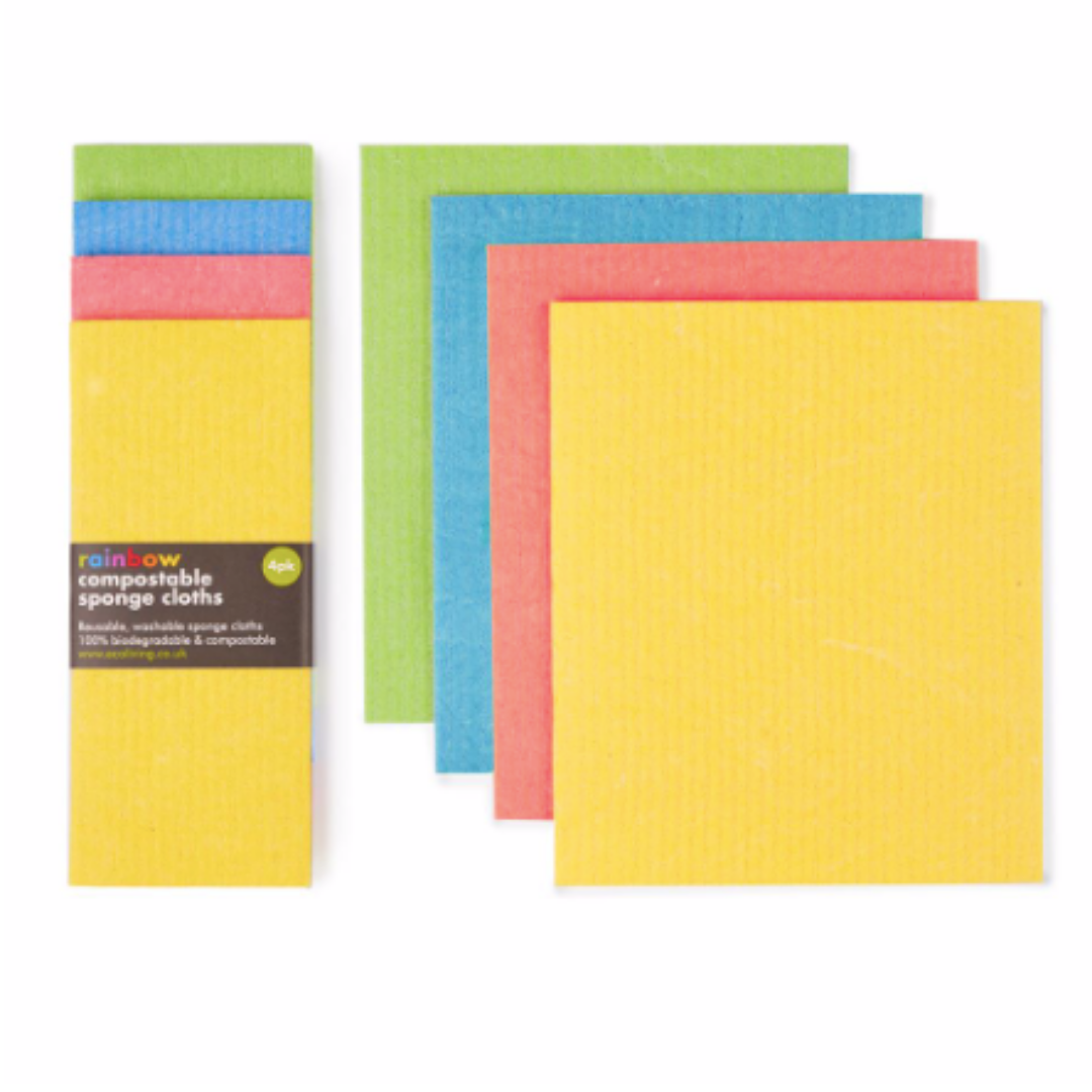 Rainbow Compostable Sponge Cleaning Cloths - Pack of 4