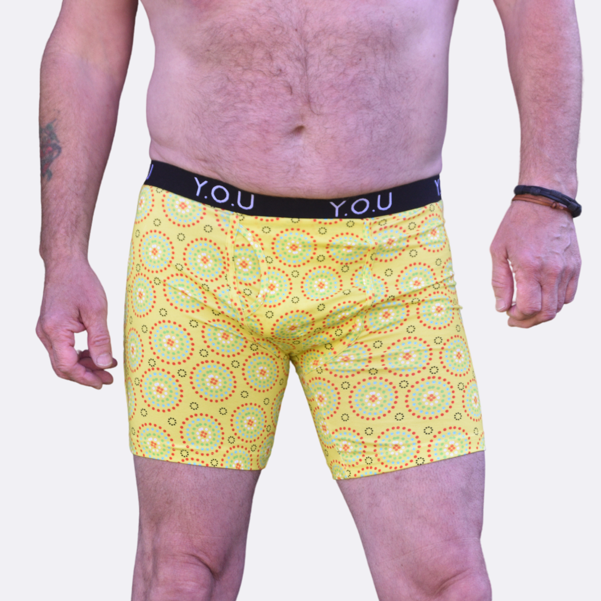 Men's organic cotton longer-leg trunks - Black Mara design