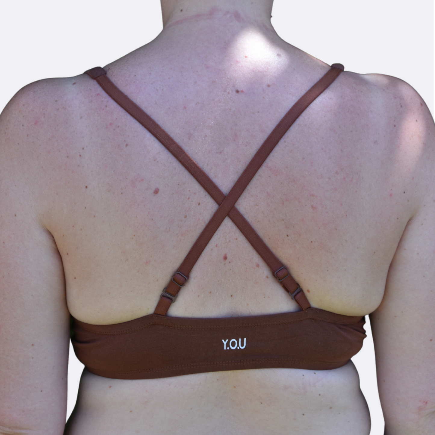 Organic cotton bralette - chestnut (mid nude) - back view with crossed straps