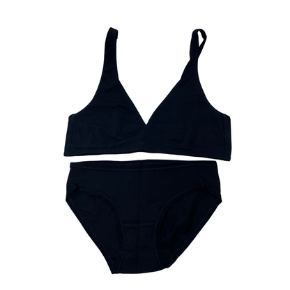 Women's organic cotton matching bralette and bikini set - black
