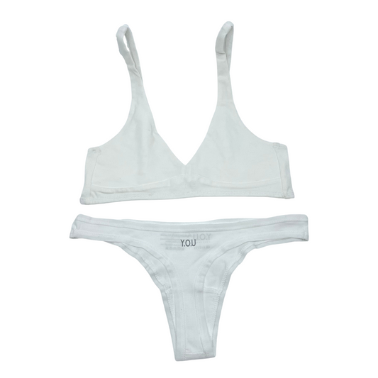 Women's organic cotton matching bralette and thong set - white