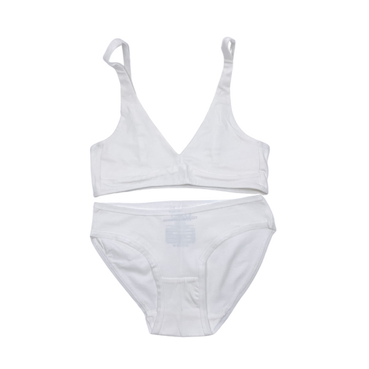 Women's organic cotton matching bralette and bikini set - white