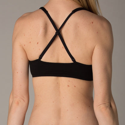 Organic cotton bralette - black - back view with crossed straps