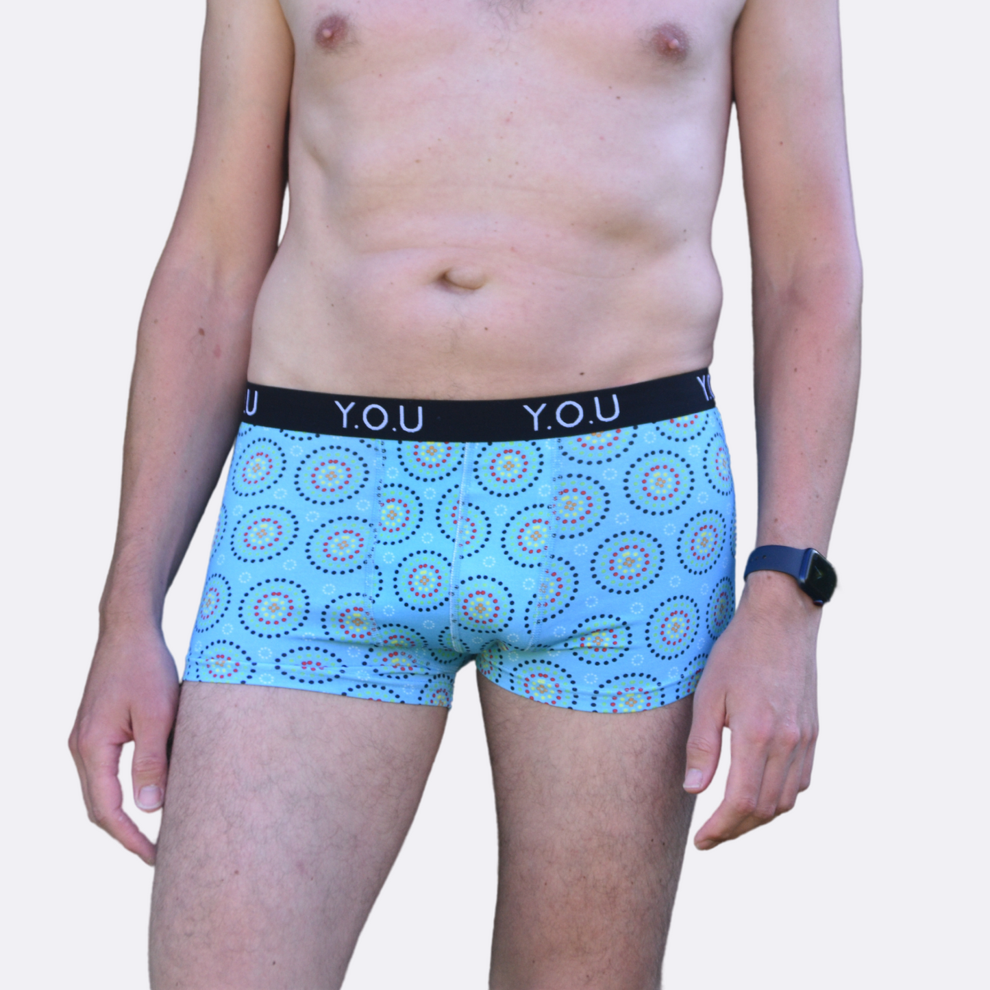 Men's organic cotton hipster trunks - Blue Mara design