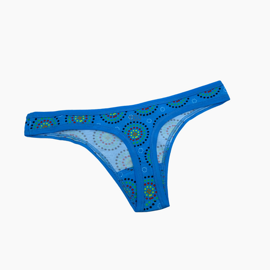 Women's organic cotton thong - Blue Mara design