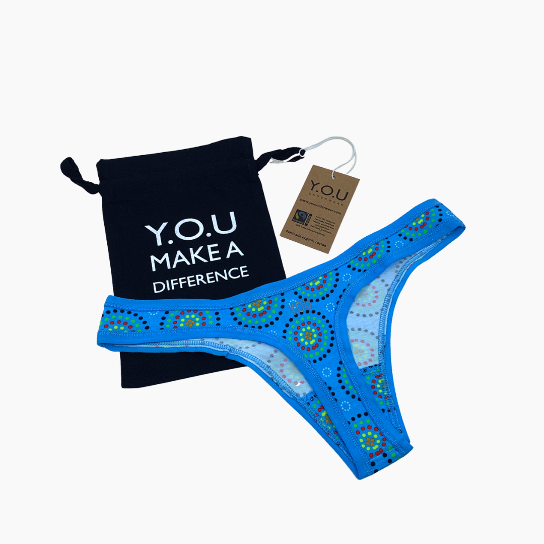 Women's organic cotton thong - Blue Mara design