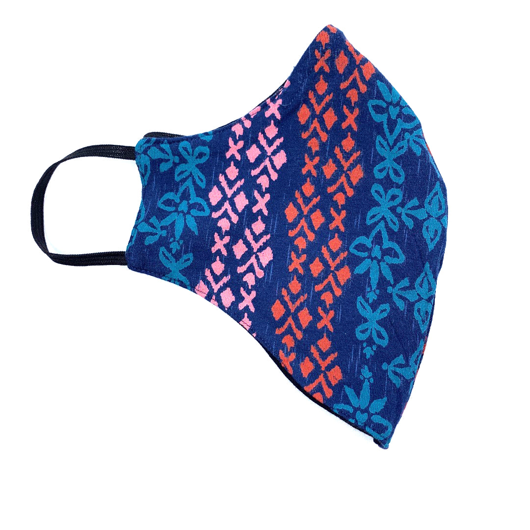 Organic cotton face mask - blue coloured pattern, reversible design
