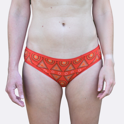 Women's organic cotton low-rise bikini bottoms - Red Mara design