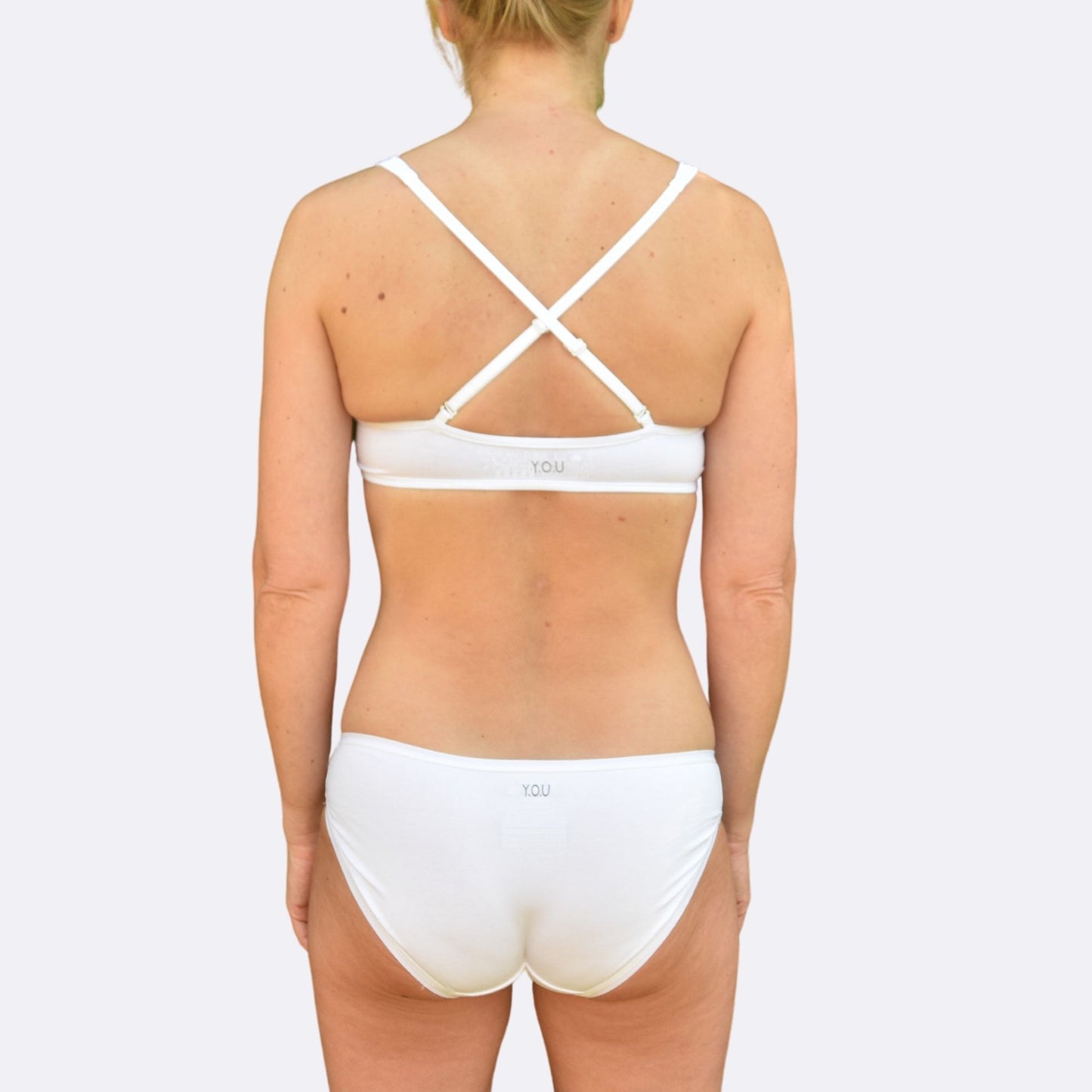 White Bralette and Bikini Set Back Cross