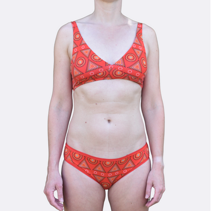 Women's organic cotton matching bralette and bikini set - Red Mara design