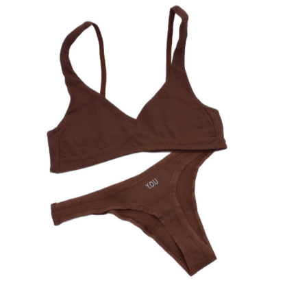 Chestnut bralette and thong matching set - white background