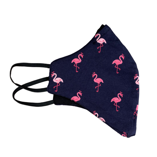 Organic cotton face mask - pink flamingo pattern, reversible design