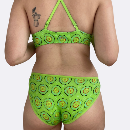 Women's organic cotton matching bralette and bikini set - Green Mara design